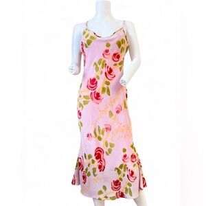 Betsey Johnson Pink Floral Slip Dress with Green and Yellow Accents